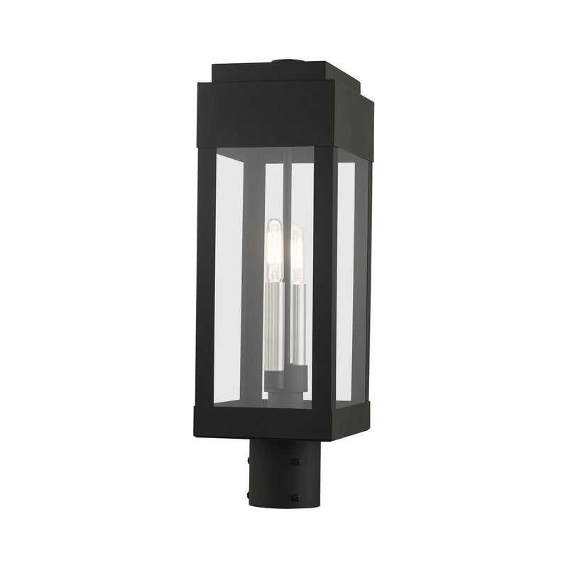 Livex Lighting 21236-04 Two Light Outdoor Post Top Lantern, Black w/ Brushed Nickels