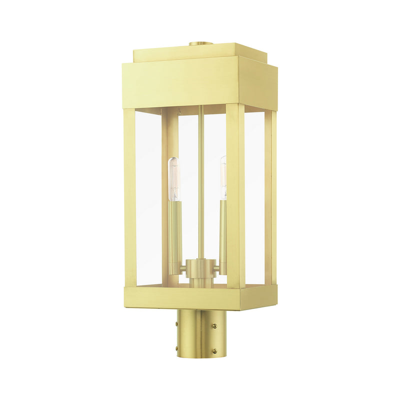 Livex Lighting 21236-12 Two Light Outdoor Post Top Lantern, Satin Brass