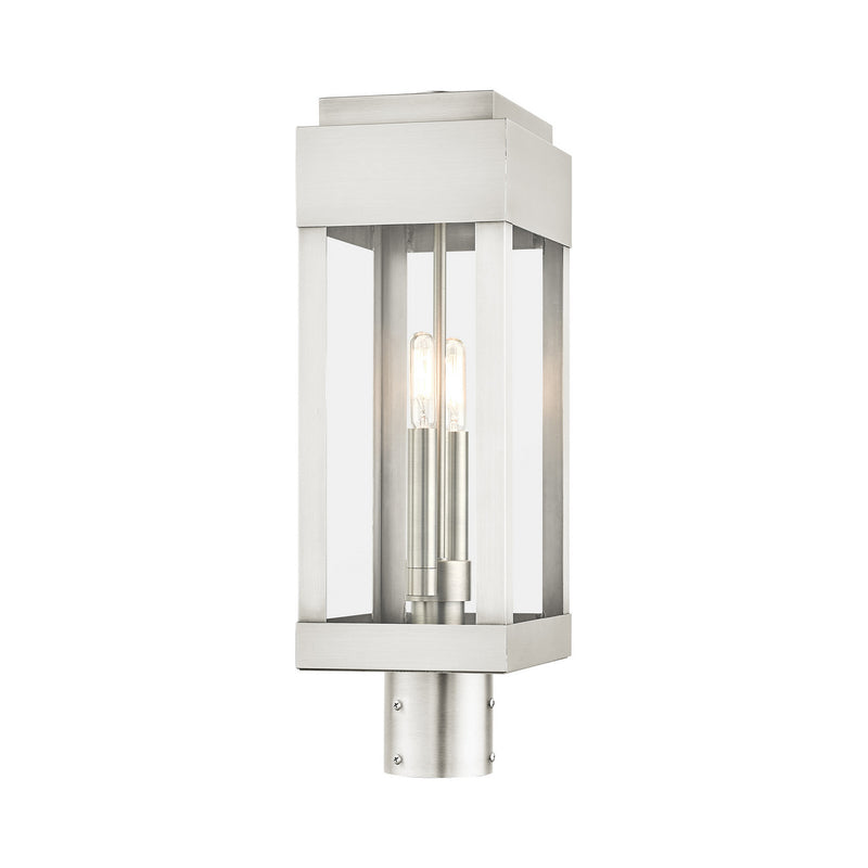 Livex Lighting 21236-91 Two Light Outdoor Post Top Lantern, Brushed Nickel