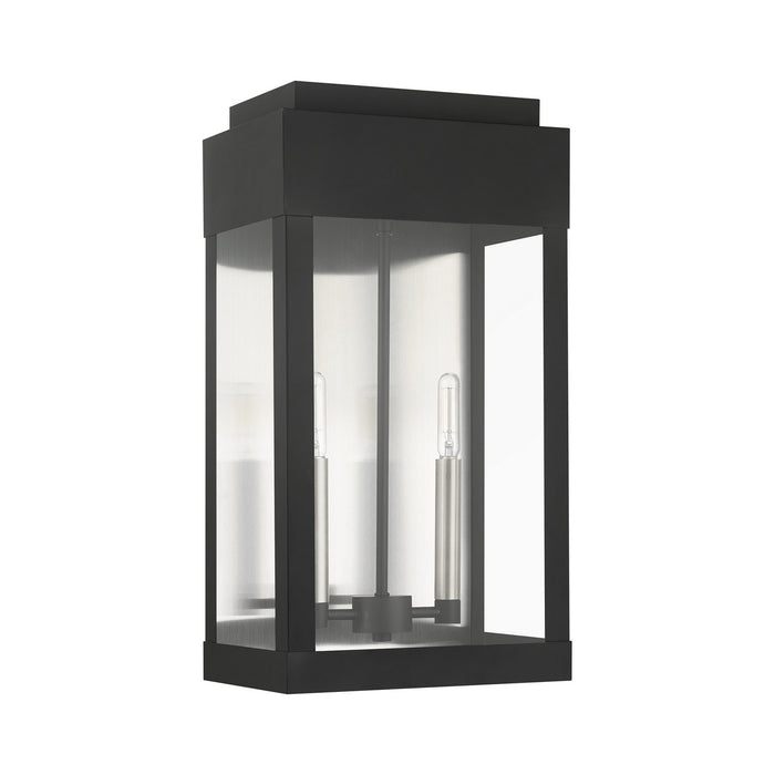 Livex Lighting 21238-04 Two Light Outdoor Wall Lantern, Black w/ Brushed Nickels w/ Brushed Nickel Stainless Steel