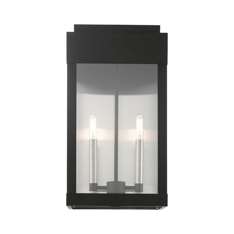 Livex Lighting 21238-04 Two Light Outdoor Wall Lantern, Black w/ Brushed Nickels w/ Brushed Nickel Stainless Steel