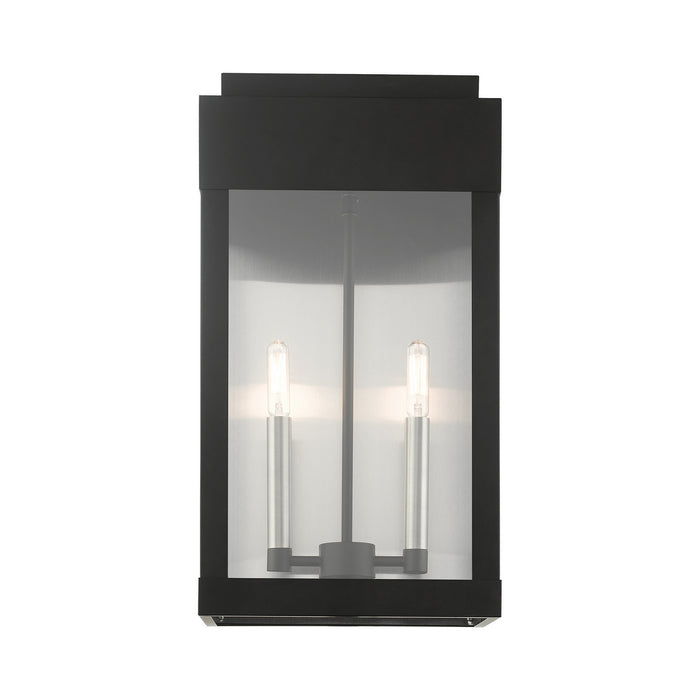 Livex Lighting 21238-04 Two Light Outdoor Wall Lantern, Black w/ Brushed Nickels w/ Brushed Nickel Stainless Steel
