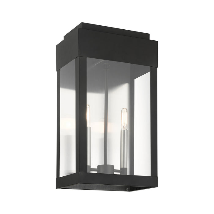 Livex Lighting 21238-04 Two Light Outdoor Wall Lantern, Black w/ Brushed Nickels w/ Brushed Nickel Stainless Steel