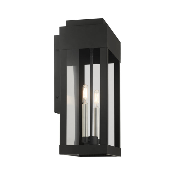 Livex Lighting 21238-04 Two Light Outdoor Wall Lantern, Black w/ Brushed Nickels w/ Brushed Nickel Stainless Steel