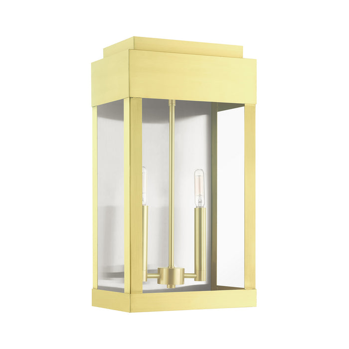 Livex Lighting 21238-12 Two Light Outdoor Wall Lantern, Satin Brass w/ Brushed Nickel Stainless Steel