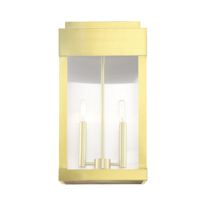 Livex Lighting 21238-12 Two Light Outdoor Wall Lantern, Satin Brass w/ Brushed Nickel Stainless Steel