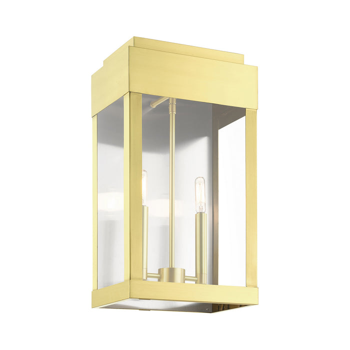 Livex Lighting 21238-12 Two Light Outdoor Wall Lantern, Satin Brass w/ Brushed Nickel Stainless Steel