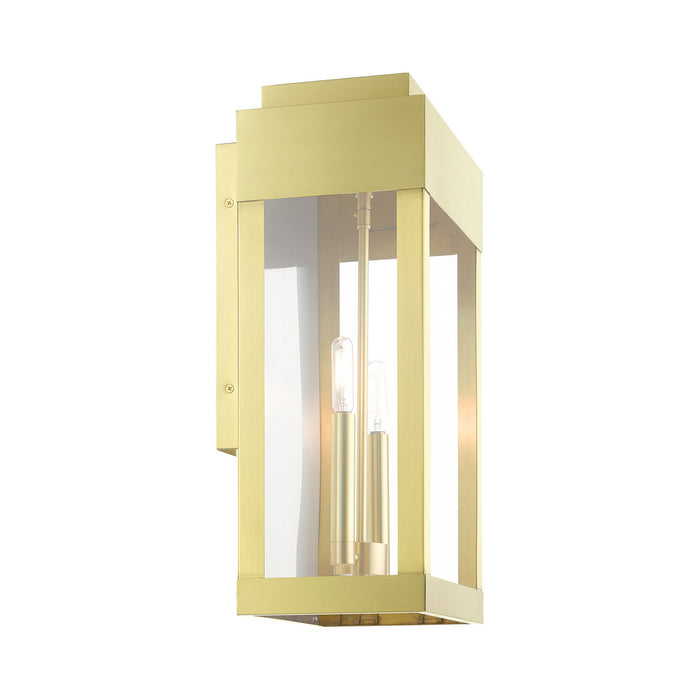Livex Lighting 21238-12 Two Light Outdoor Wall Lantern, Satin Brass w/ Brushed Nickel Stainless Steel