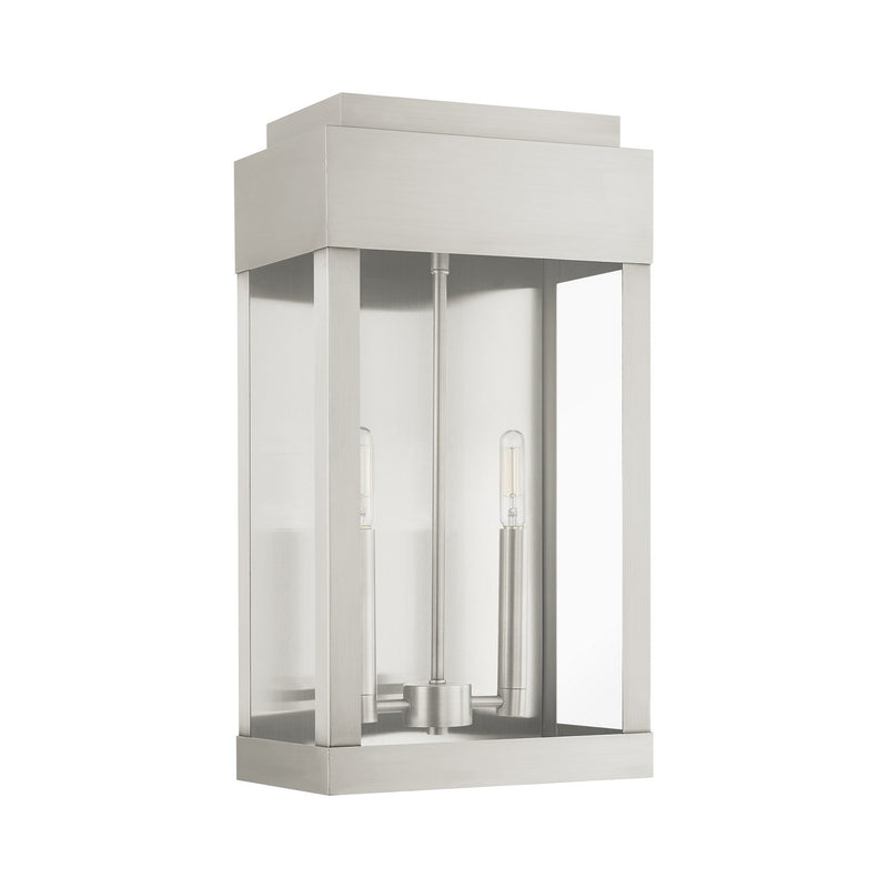 Livex Lighting 21238-91 Two Light Outdoor Wall Lantern, Brushed Nickel w/ Brushed Nickel Stainless Steel