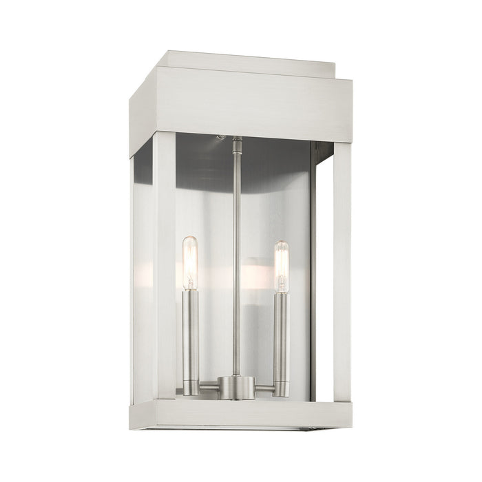 Livex Lighting 21238-91 Two Light Outdoor Wall Lantern, Brushed Nickel w/ Brushed Nickel Stainless Steel