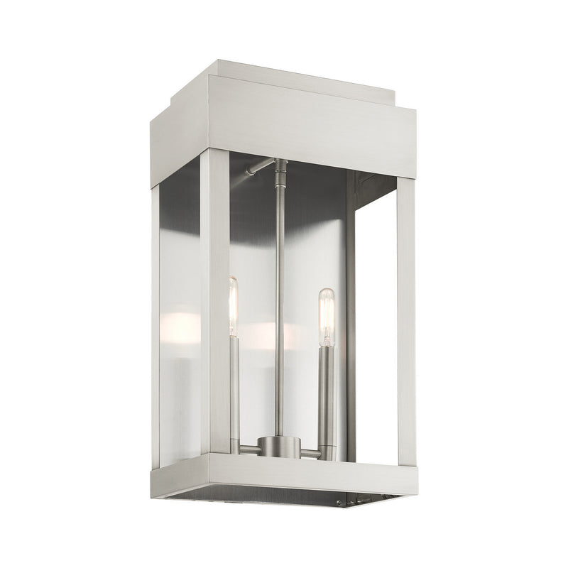 Livex Lighting 21238-91 Two Light Outdoor Wall Lantern, Brushed Nickel w/ Brushed Nickel Stainless Steel