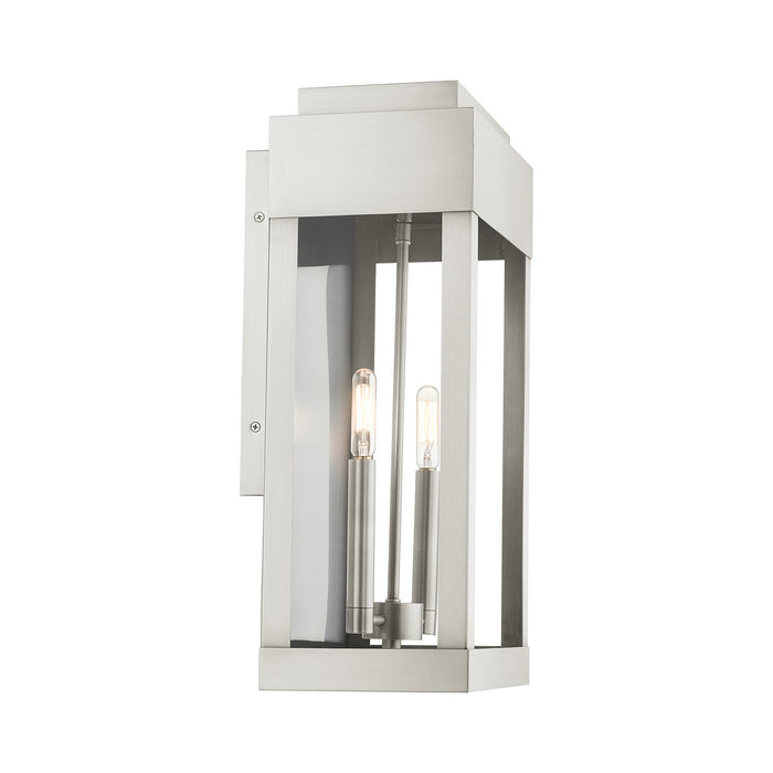 Livex Lighting 21238-91 Two Light Outdoor Wall Lantern, Brushed Nickel w/ Brushed Nickel Stainless Steel