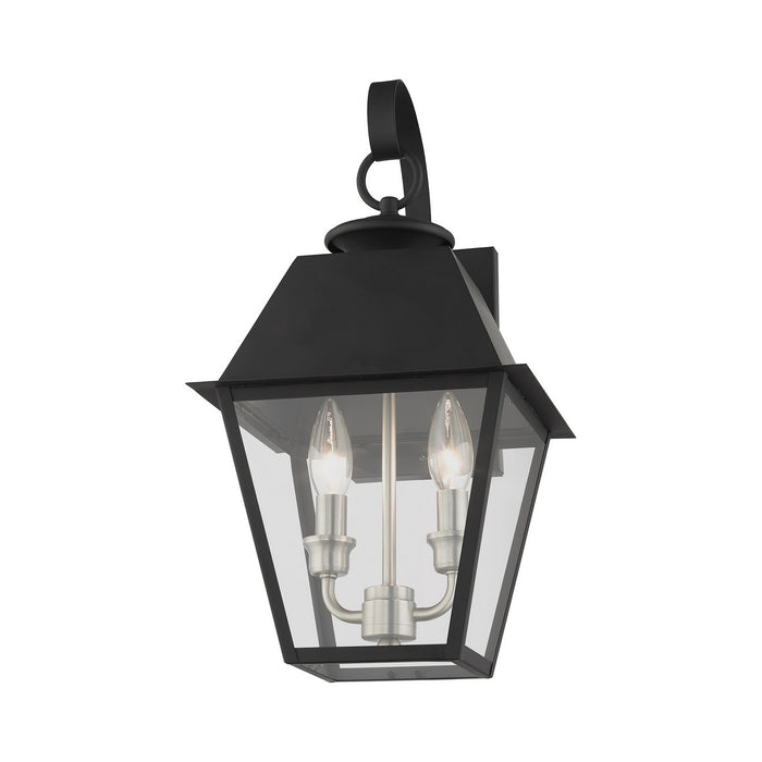 Livex Lighting 27215-04 Two Light Outdoor Wall Lantern, Black w/ Brushed Nickel Cluster