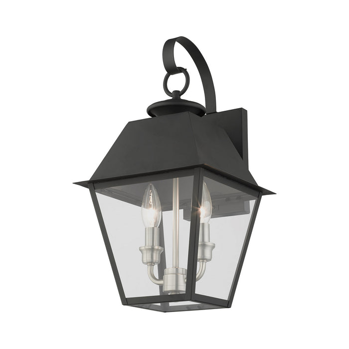 Livex Lighting 27215-04 Two Light Outdoor Wall Lantern, Black w/ Brushed Nickel Cluster