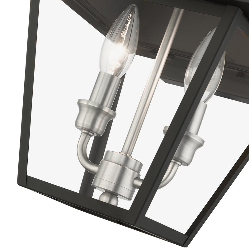 Livex Lighting 27215-04 Two Light Outdoor Wall Lantern, Black w/ Brushed Nickel Cluster