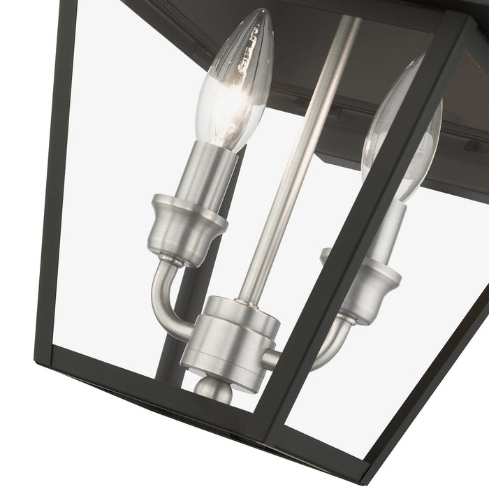 Livex Lighting 27215-04 Two Light Outdoor Wall Lantern, Black w/ Brushed Nickel Cluster