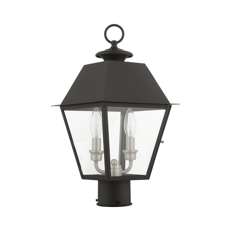 Livex Lighting 27216-04 Two Light Outdoor Post Top Lantern, Black w/ Brushed Nickel Cluster