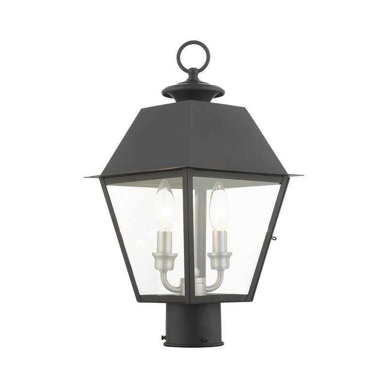 Livex Lighting 27216-04 Two Light Outdoor Post Top Lantern, Black w/ Brushed Nickel Cluster