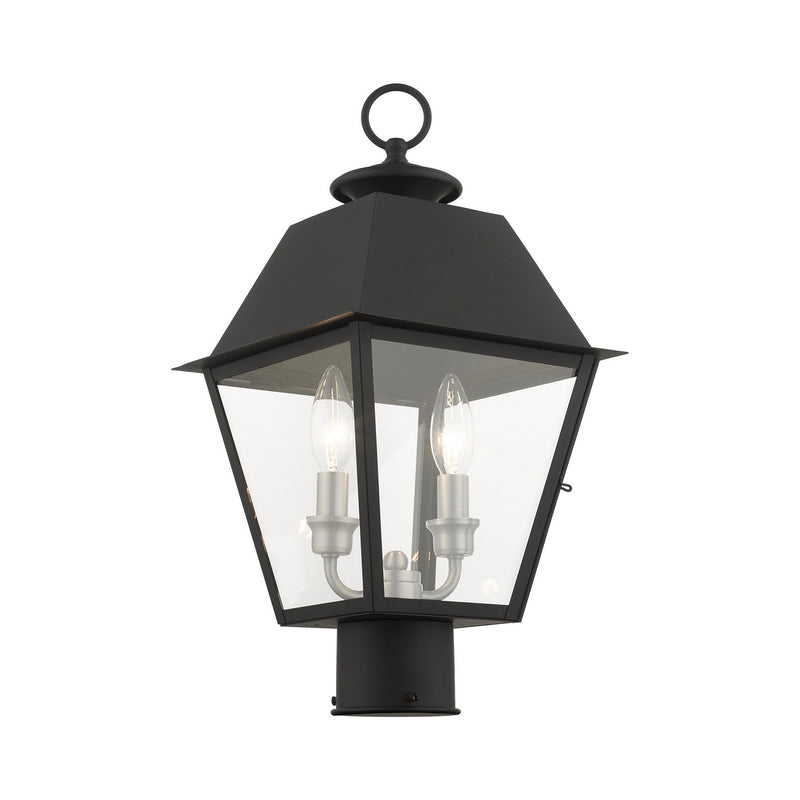 Livex Lighting 27216-04 Two Light Outdoor Post Top Lantern, Black w/ Brushed Nickel Cluster
