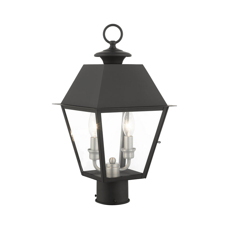 Livex Lighting 27216-04 Two Light Outdoor Post Top Lantern, Black w/ Brushed Nickel Cluster