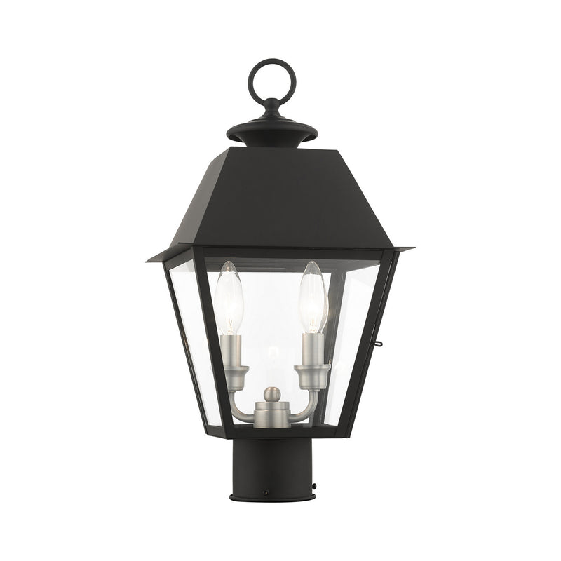 Livex Lighting 27216-04 Two Light Outdoor Post Top Lantern, Black w/ Brushed Nickel Cluster