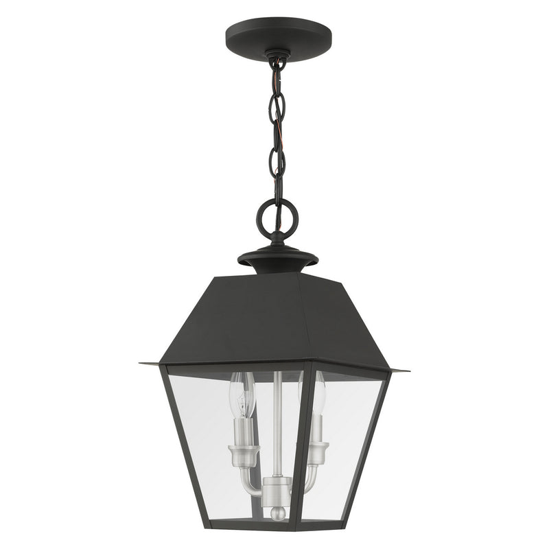 Livex Lighting 27217-04 Two Light Outdoor Pendant, Black w/ Brushed Nickel Cluster