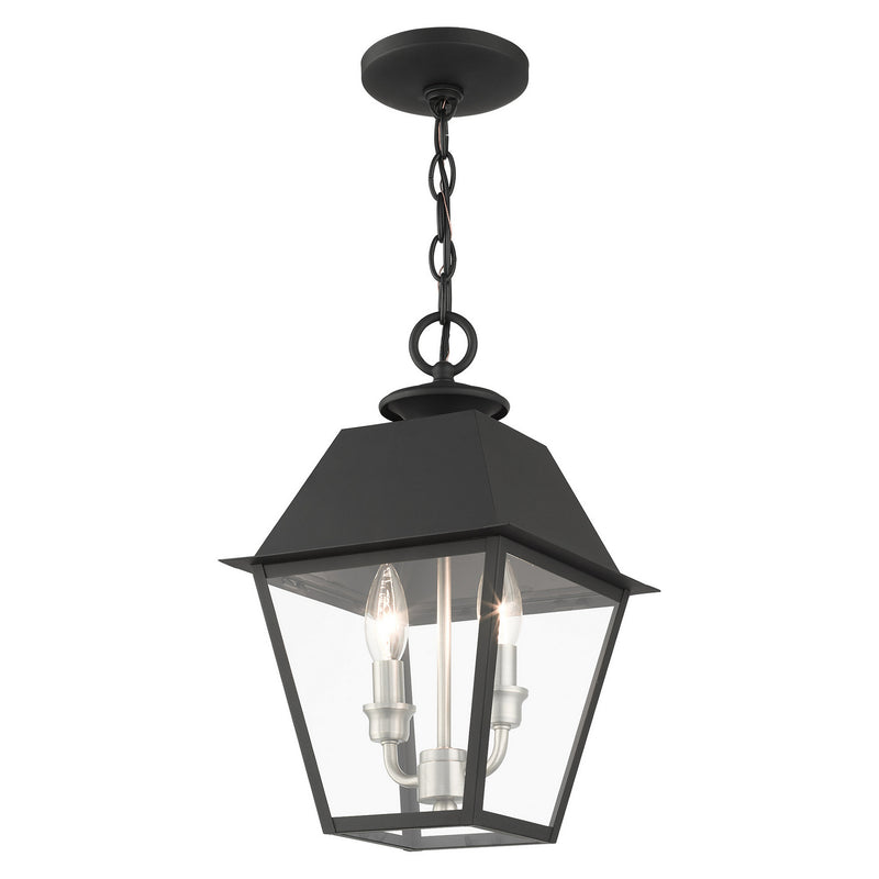 Livex Lighting 27217-04 Two Light Outdoor Pendant, Black w/ Brushed Nickel Cluster