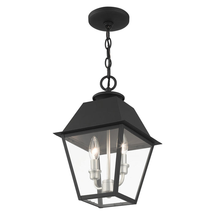 Livex Lighting 27217-04 Two Light Outdoor Pendant, Black w/ Brushed Nickel Cluster