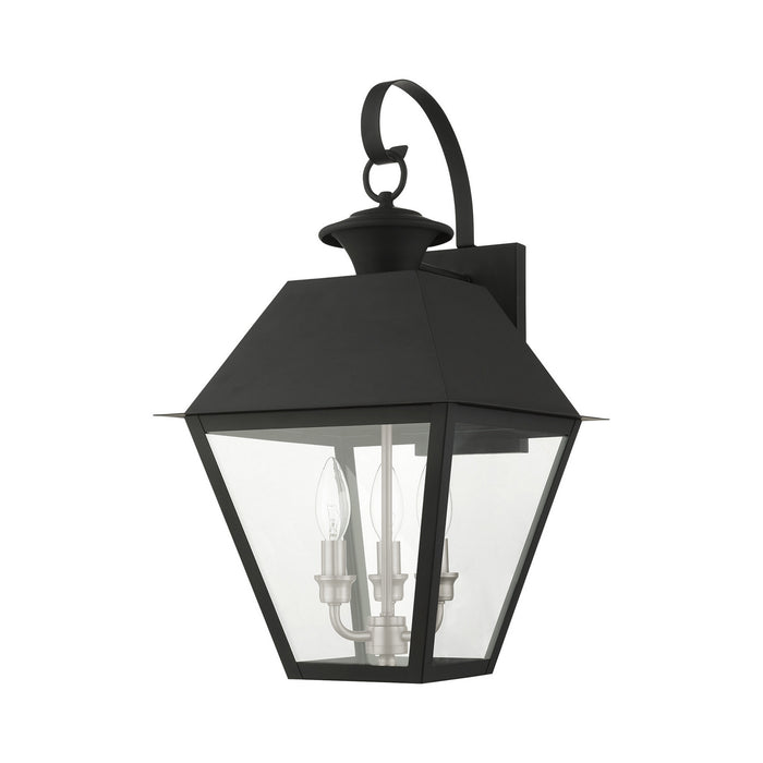 Livex Lighting 27218-04 Three Light Outdoor Wall Lantern, Black w/ Brushed Nickel Cluster