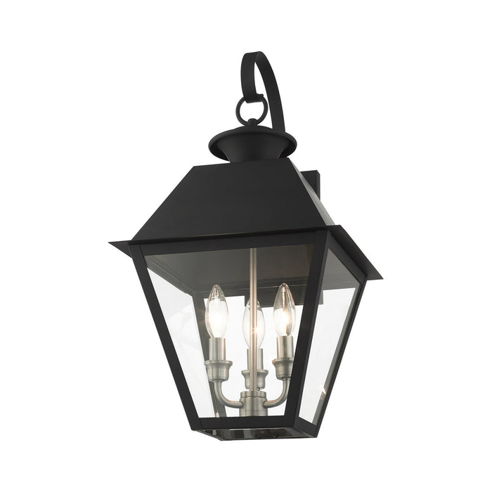 Livex Lighting 27218-04 Three Light Outdoor Wall Lantern, Black w/ Brushed Nickel Cluster