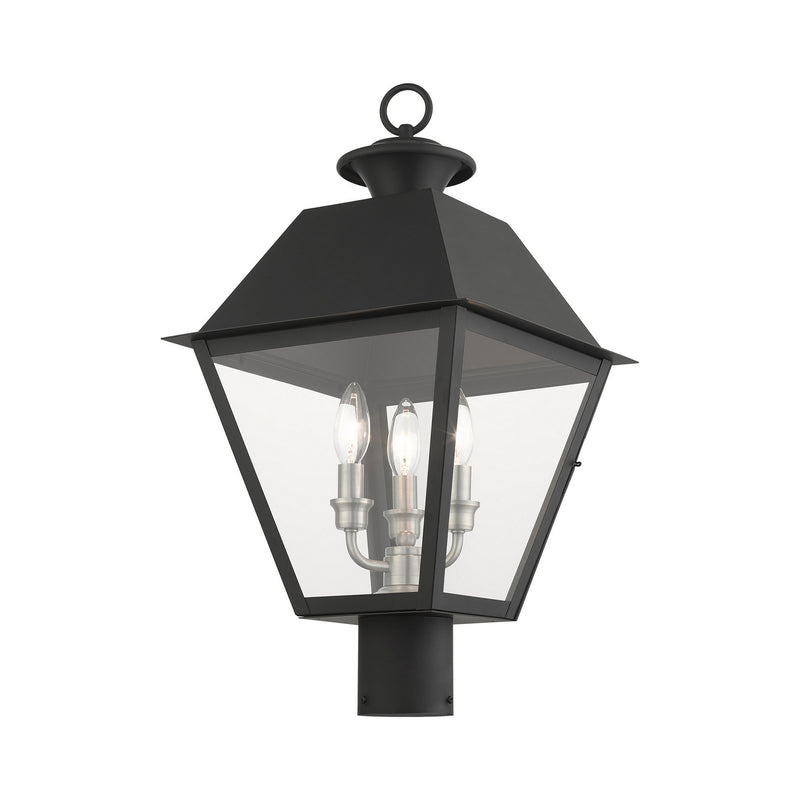 Livex Lighting 27219-04 Three Light Outdoor Post Top Lantern, Black w/ Brushed Nickel Cluster