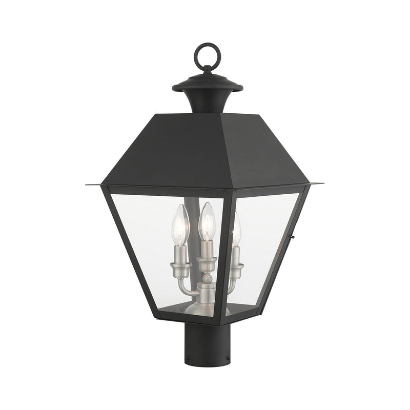 Livex Lighting 27219-04 Three Light Outdoor Post Top Lantern, Black w/ Brushed Nickel Cluster