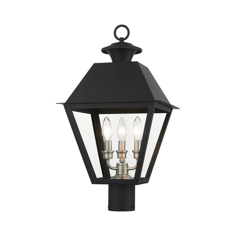 Livex Lighting 27219-04 Three Light Outdoor Post Top Lantern, Black w/ Brushed Nickel Cluster