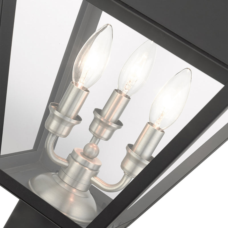 Livex Lighting 27219-04 Three Light Outdoor Post Top Lantern, Black w/ Brushed Nickel Cluster