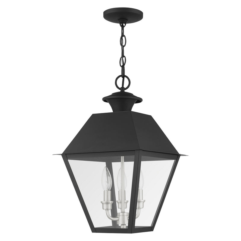 Livex Lighting 27220-04 Three Light Outdoor Pendant, Black w/ Brushed Nickel Cluster