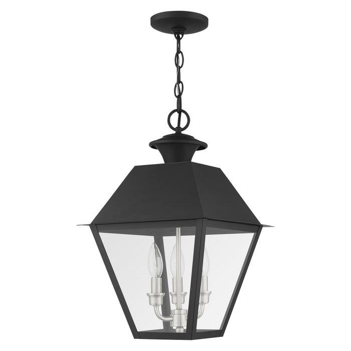 Livex Lighting 27220-04 Three Light Outdoor Pendant, Black w/ Brushed Nickel Cluster