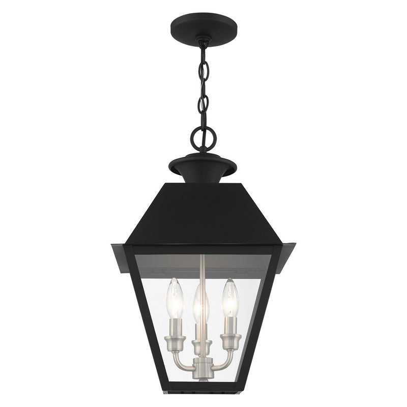 Livex Lighting 27220-04 Three Light Outdoor Pendant, Black w/ Brushed Nickel Cluster