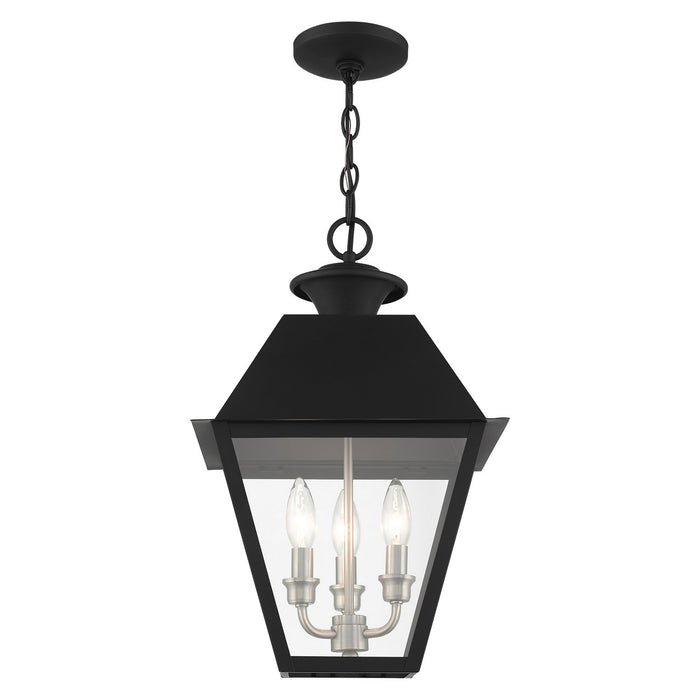 Livex Lighting 27220-04 Three Light Outdoor Pendant, Black w/ Brushed Nickel Cluster