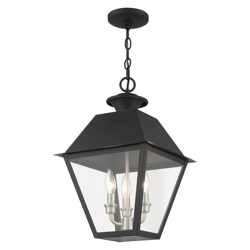 Livex Lighting 27220-04 Three Light Outdoor Pendant, Black w/ Brushed Nickel Cluster