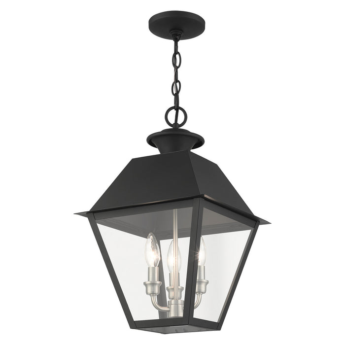 Livex Lighting 27220-04 Three Light Outdoor Pendant, Black w/ Brushed Nickel Cluster