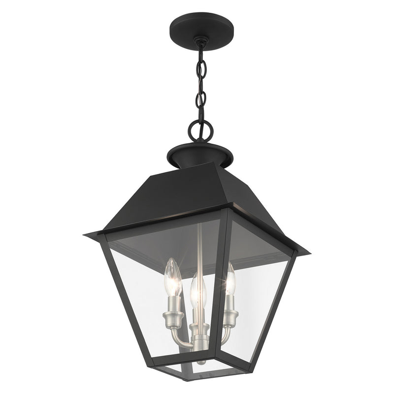 Livex Lighting 27220-04 Three Light Outdoor Pendant, Black w/ Brushed Nickel Cluster