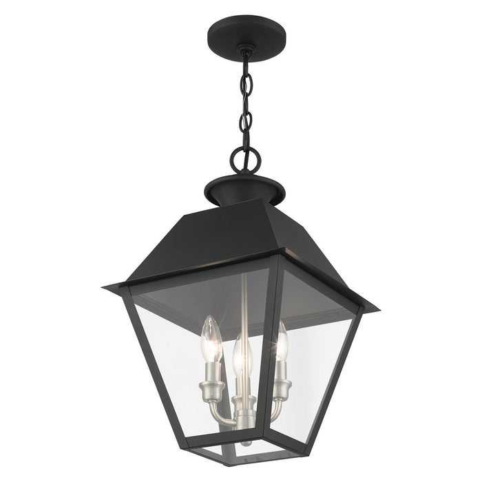Livex Lighting 27220-04 Three Light Outdoor Pendant, Black w/ Brushed Nickel Cluster