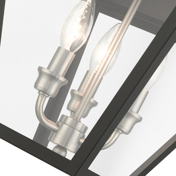 Livex Lighting 27220-04 Three Light Outdoor Pendant, Black w/ Brushed Nickel Cluster