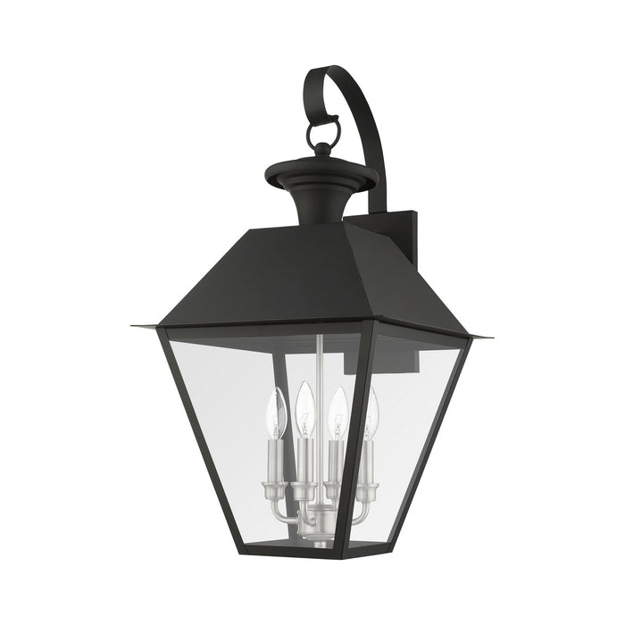 Livex Lighting 27222-04 Four Light Outdoor Wall Lantern, Black w/ Brushed Nickel Cluster