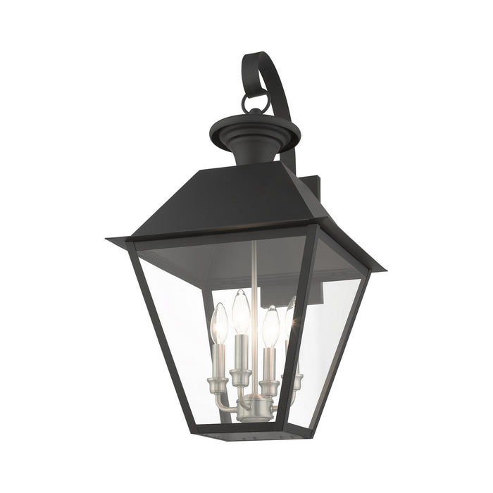 Livex Lighting 27222-04 Four Light Outdoor Wall Lantern, Black w/ Brushed Nickel Cluster
