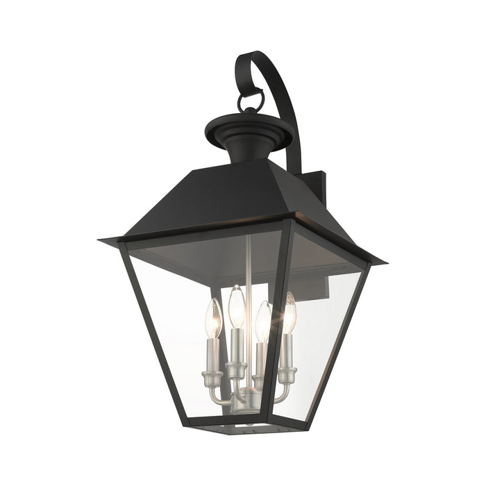 Livex Lighting 27222-04 Four Light Outdoor Wall Lantern, Black w/ Brushed Nickel Cluster