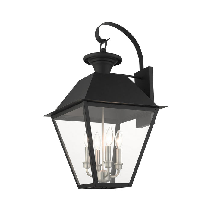 Livex Lighting 27222-04 Four Light Outdoor Wall Lantern, Black w/ Brushed Nickel Cluster
