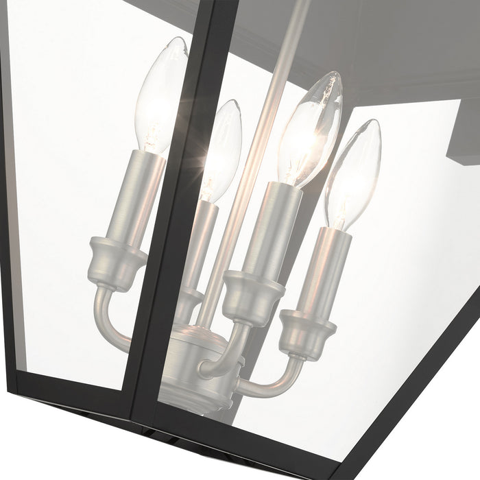 Livex Lighting 27222-04 Four Light Outdoor Wall Lantern, Black w/ Brushed Nickel Cluster