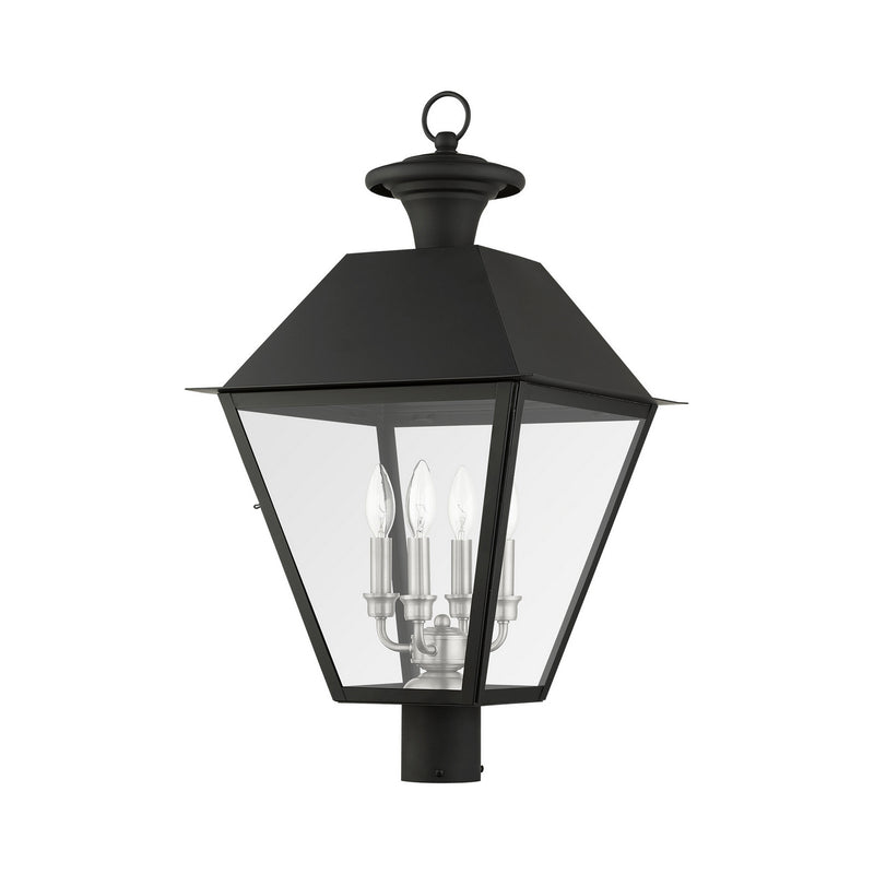 Livex Lighting 27223-04 Four Light Outdoor Post Top Lantern, Black w/ Brushed Nickel Cluster