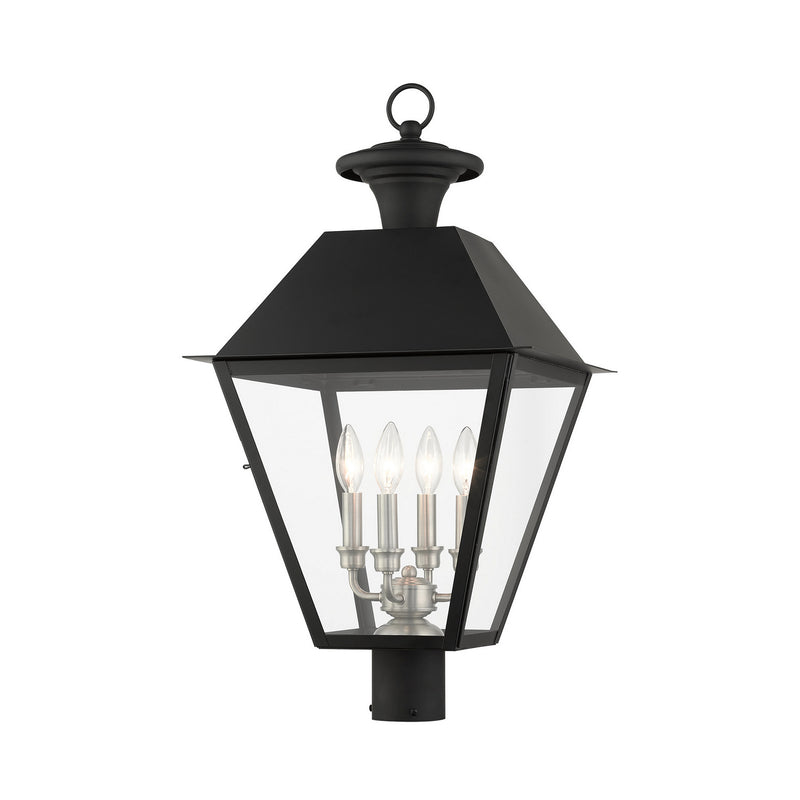 Livex Lighting 27223-04 Four Light Outdoor Post Top Lantern, Black w/ Brushed Nickel Cluster